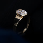 Oval cut CVD lab grown diamond solitaire ring with half bezel setting, G color, VS2 clarity, 1.50–3.50 carat