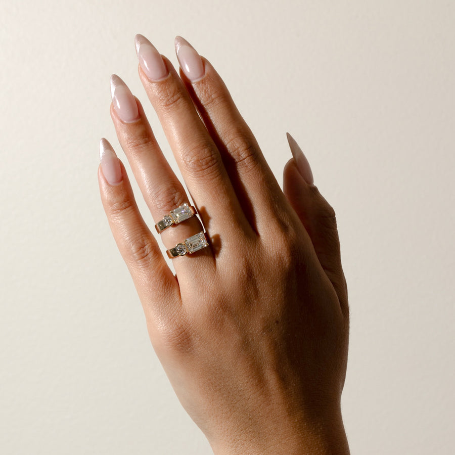 1.0- 3.0 CT Emerald Lab Grown Diamond Two Stone Engagement Ring