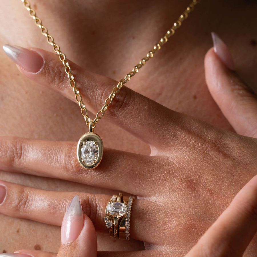 2.10 TCW Oval Moissanite Diamond Bezel Style Necklace