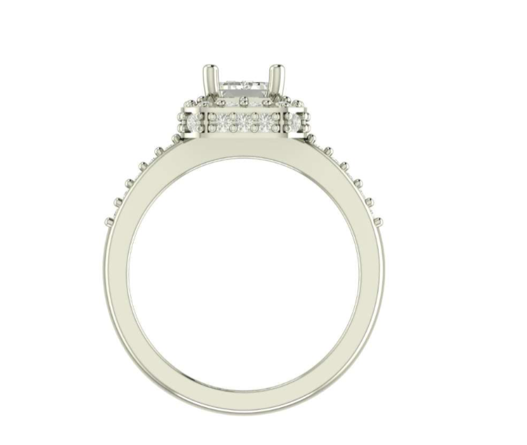 1CT Emerald Cut CZ Stone Halo & Pave Setting Silver Engagement Ring - Specially Reserved for Trisha