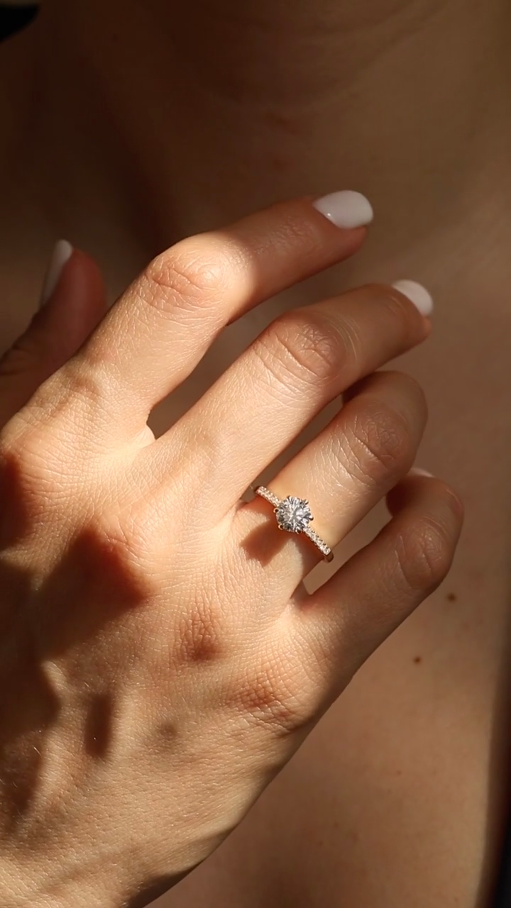 1.01-3.01 CT Round  Lab Grown Diamond Pave Engagement Ring