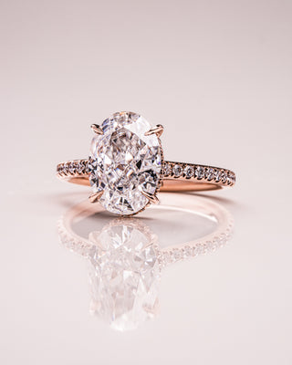 2.90 CT Oval Cut Solitaire Moissanite Engagement Ring With Hidden Halo/Pave Setting - Barbara Maison 