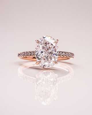 2.90 CT Oval Cut Solitaire Moissanite Engagement Ring With Hidden Halo/Pave Setting - Barbara Maison 