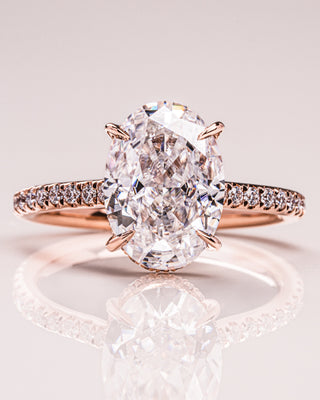 2.90 CT Oval Cut Solitaire Moissanite Engagement Ring With Hidden Halo/Pave Setting - Barbara Maison 