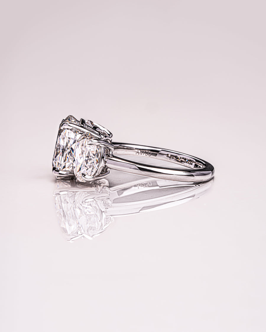 3.0 CT Oval Cut Three Stone Moissanite Engagement Ring - Barbara Maison 