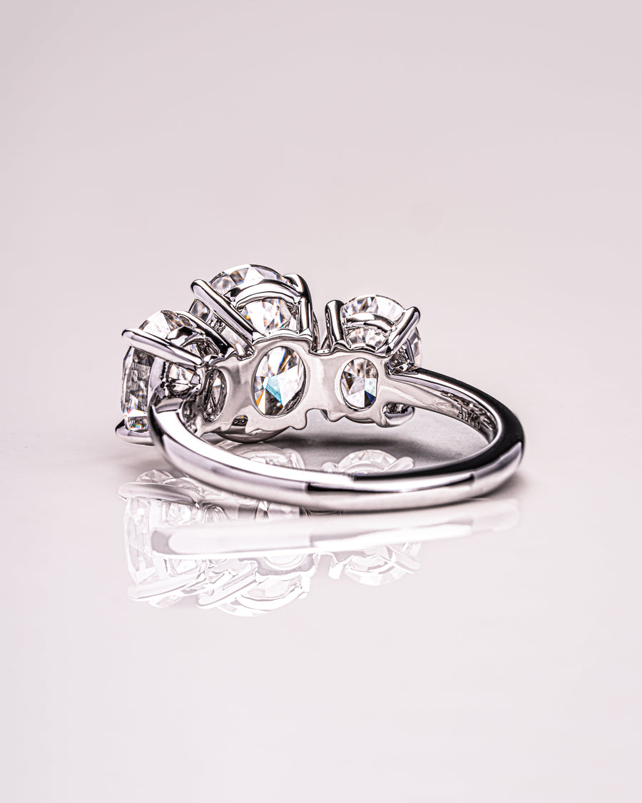 3.0 CT Oval Cut Three Stone Moissanite Engagement Ring - Barbara Maison 