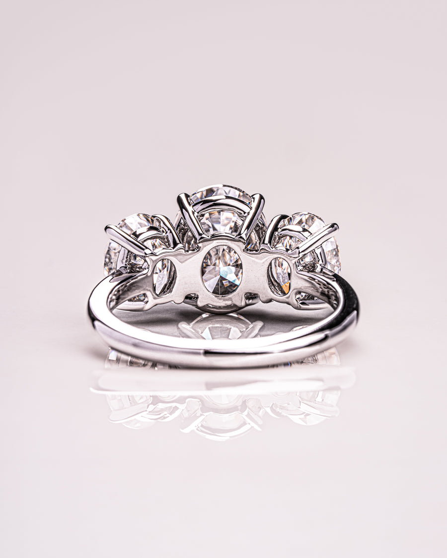 3.0 CT Oval Cut Three Stone Moissanite Engagement Ring - Barbara Maison 