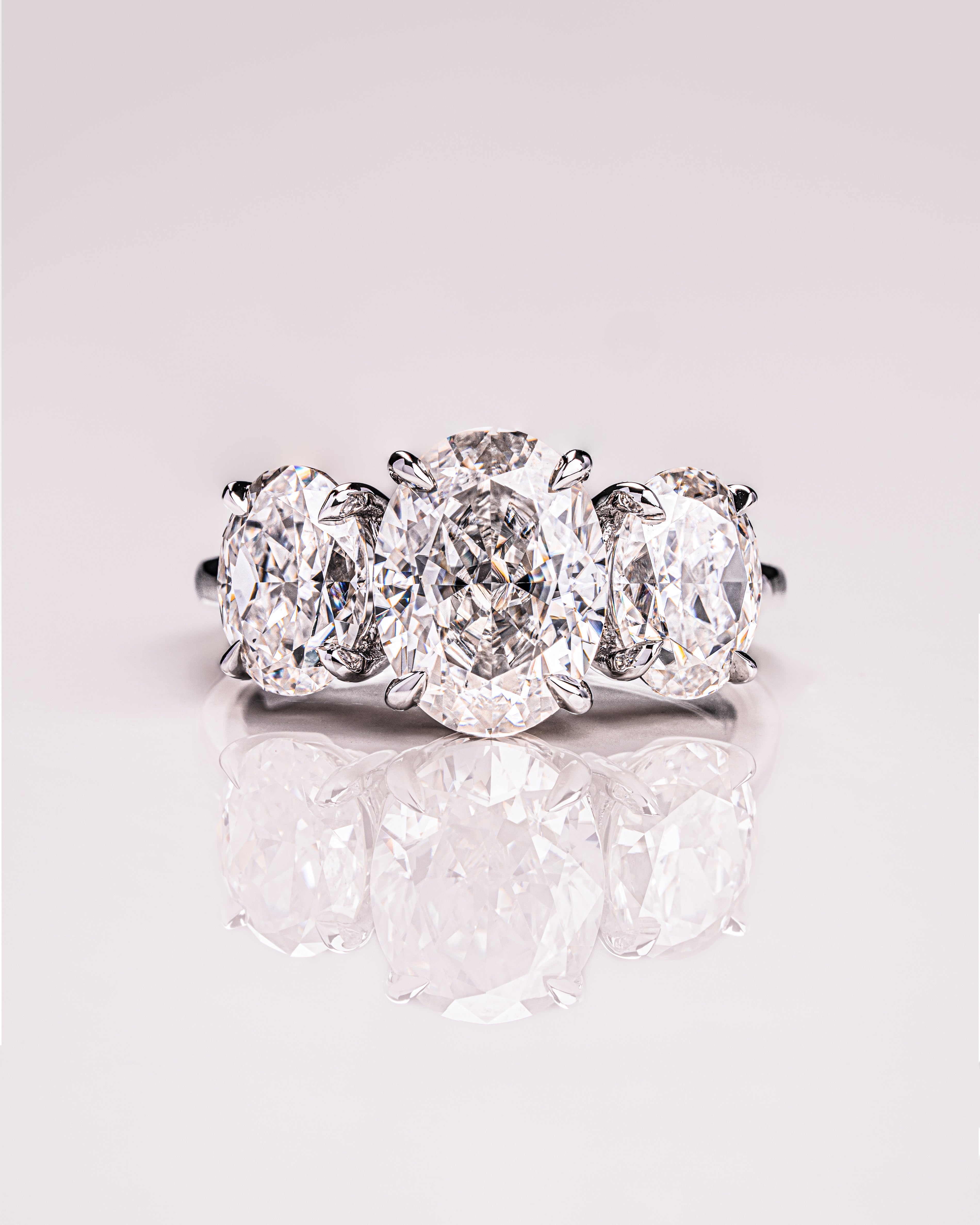 3.0 CT Oval Cut Three Stone Moissanite Engagement Ring - Barbara Maison 