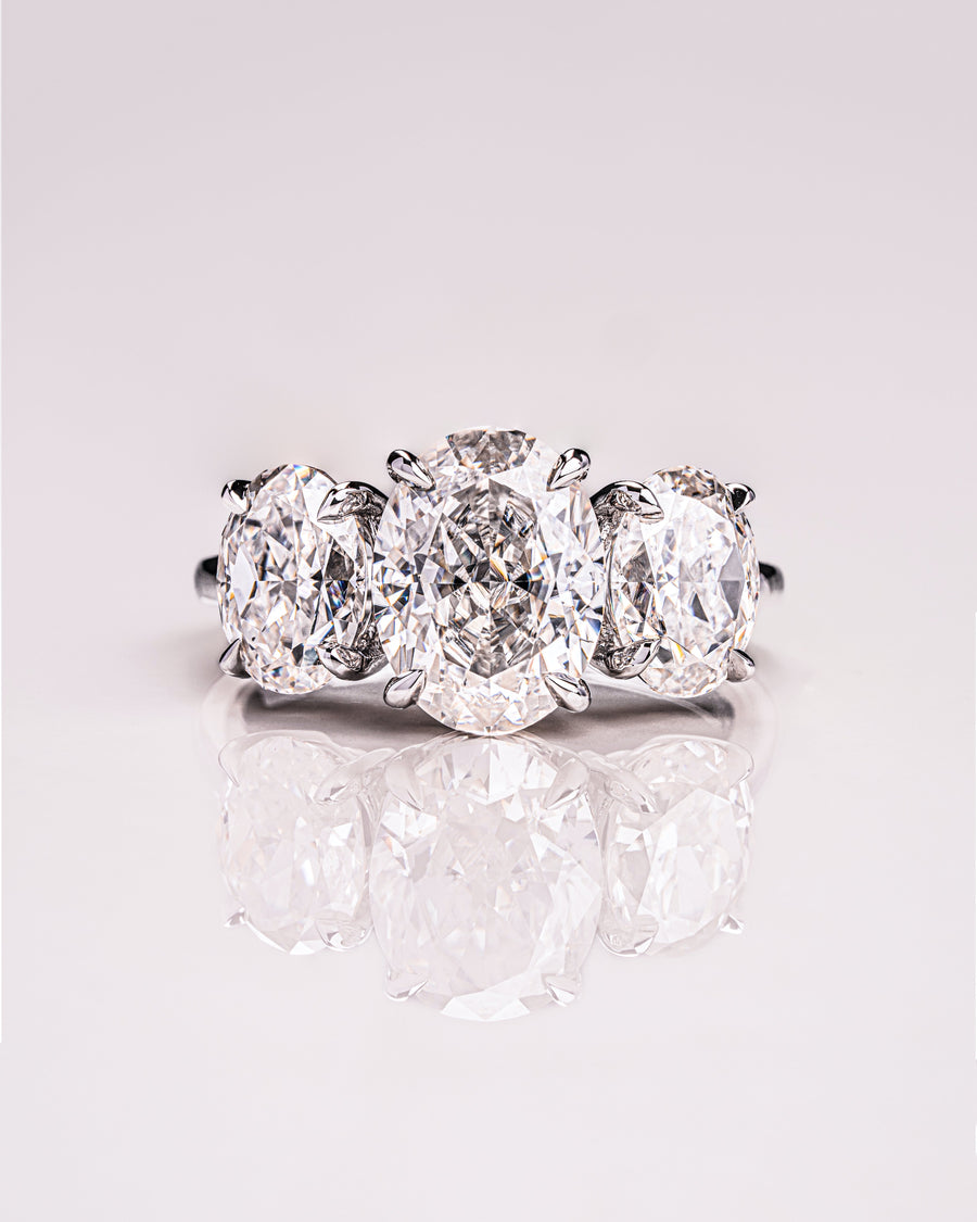 3.0 CT Oval Cut Three Stone Moissanite Engagement Ring - Barbara Maison 