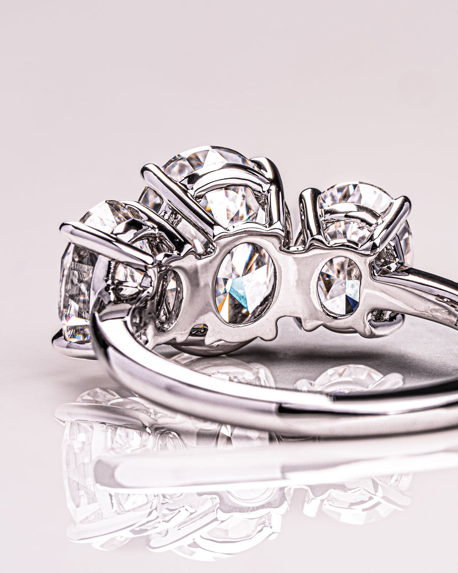 3.0 CT Oval Cut Three Stone Moissanite Engagement Ring - Barbara Maison 