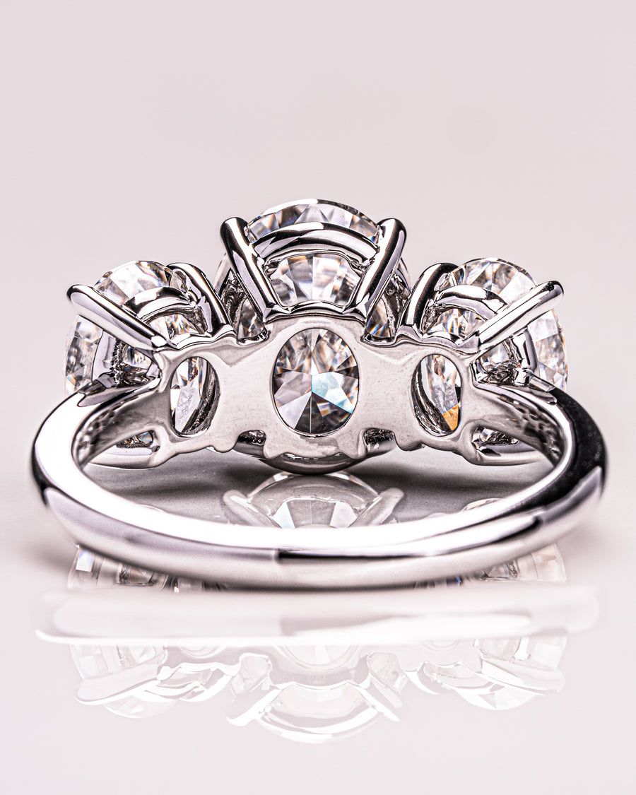 3.0 CT Oval Cut Three Stone Moissanite Engagement Ring - Barbara Maison 