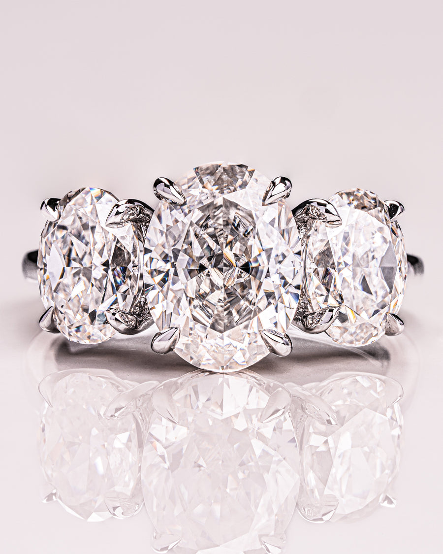 3.0 CT Oval Cut Three Stone Moissanite Engagement Ring - Barbara Maison 