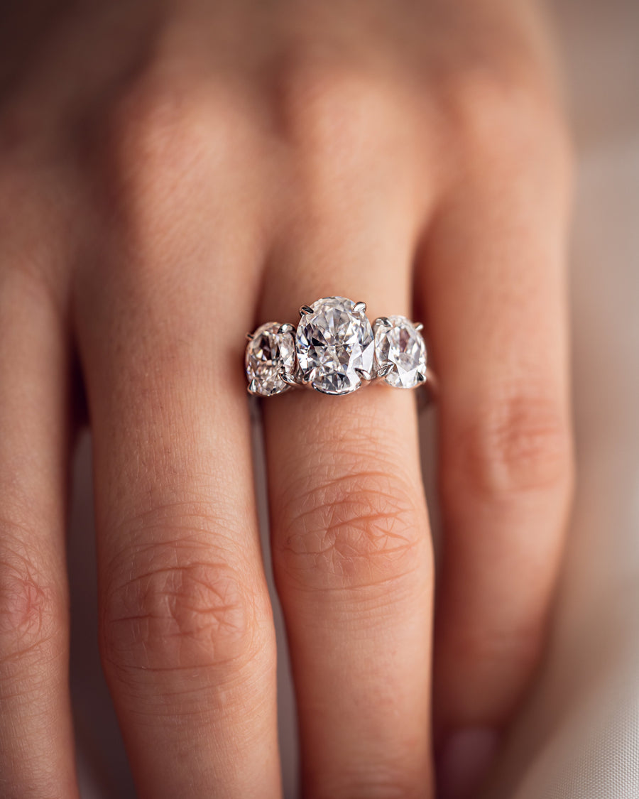 3.0 CT Oval Cut Three Stone Moissanite Engagement Ring - Barbara Maison 