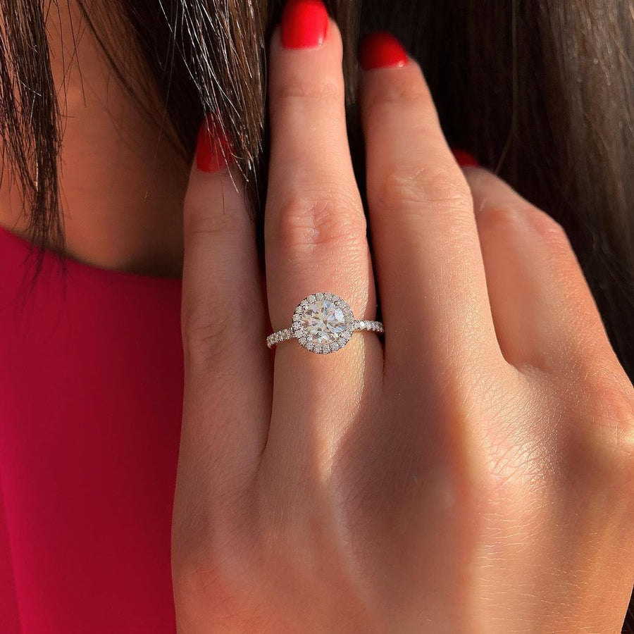 1.0 CT Round Cut Halo Style Moissanite Engagement Ring - Barbara Maison 