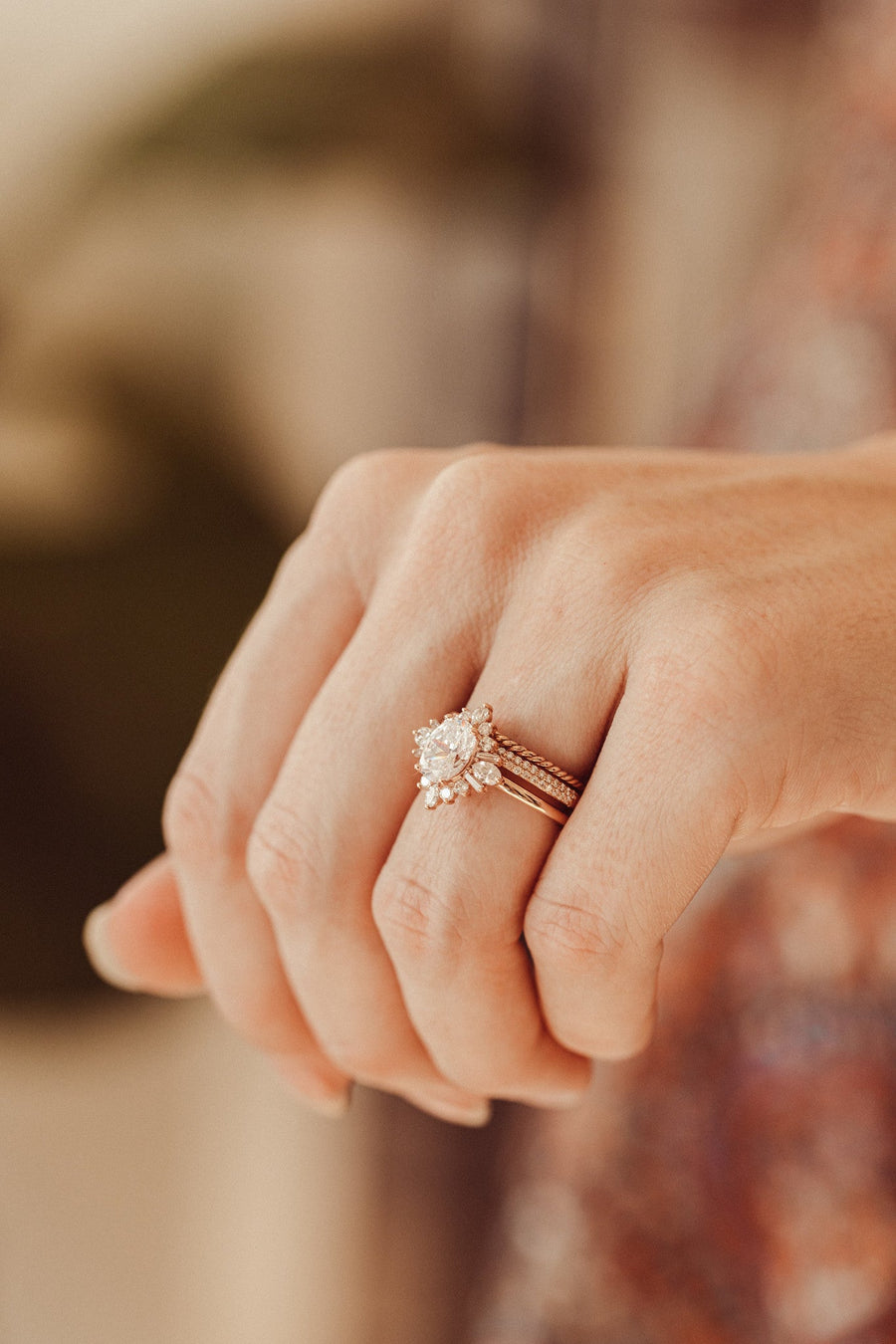 1.0 CT Oval Cut Cluster Halo Moissanite Engagement Ring - Barbara Maison 