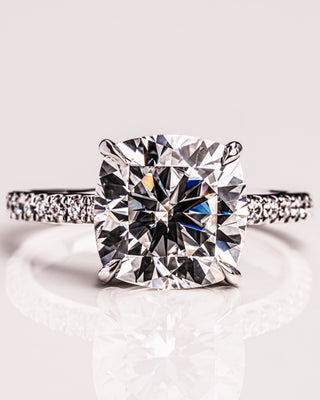 4.18 CT Cushion Cut Solitaire Pave Setting Moissanite Engagement Ring - Barbara Maison 