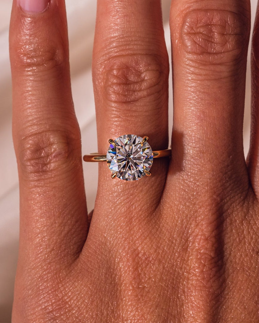 3.08 CT Round Cut Solitaire Hidden Halo Setting Moissanite Engagement Ring - Barbara Maison 