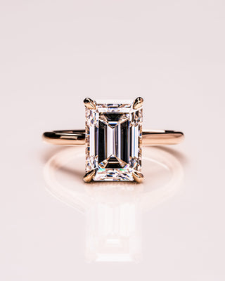 3.24 CT Emerald Cut Solitaire Hidden Halo Moissanite Engagement Ring - Barbara Maison 