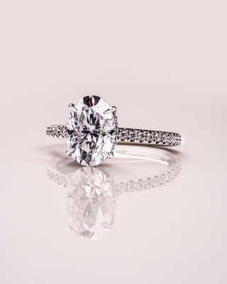 2.72 CT Oval Cut Solitaire Hidden Halo/Pave Setting Moissanite Engagement Ring - Barbara Maison 