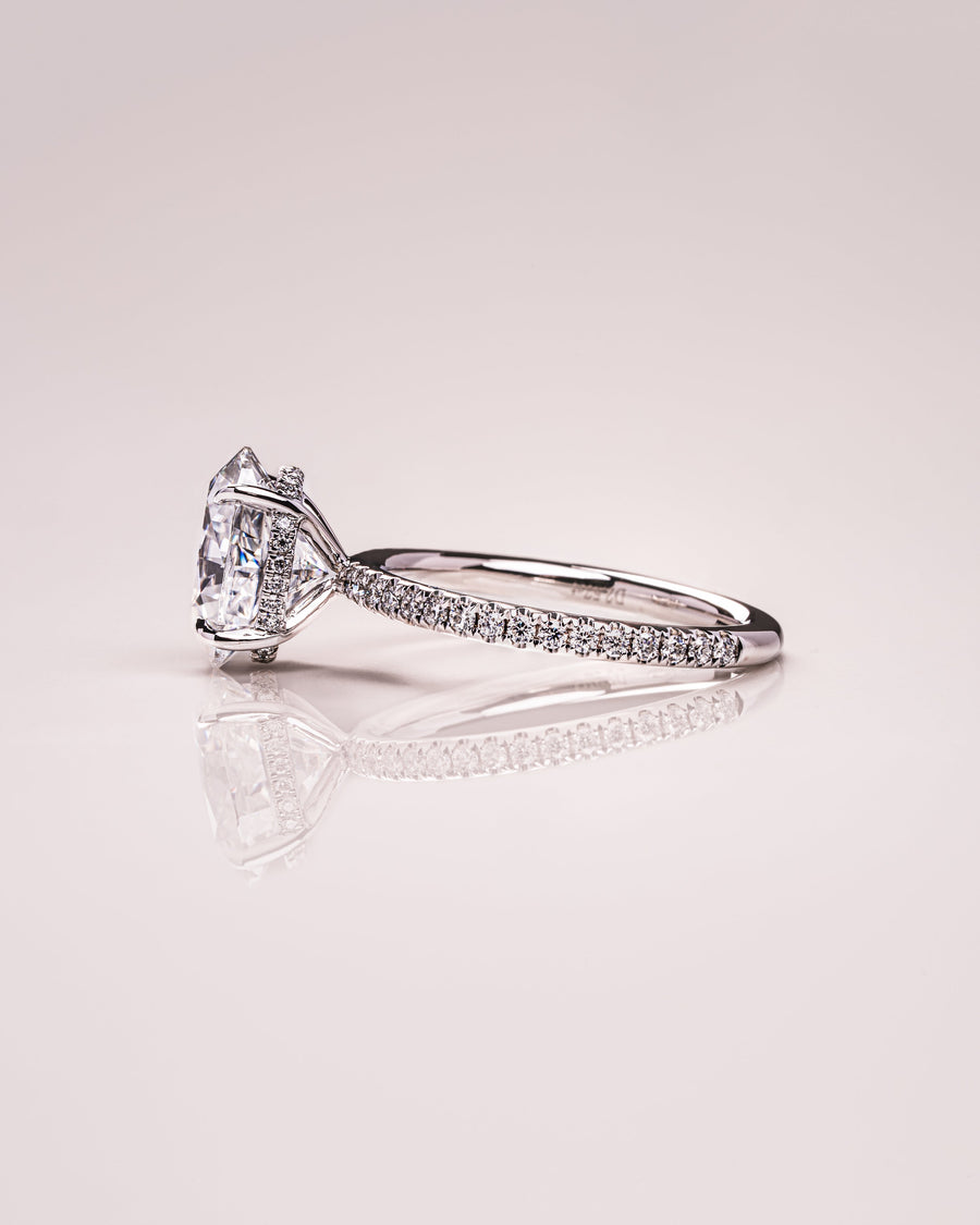 2.72 CT Oval Cut Solitaire Hidden Halo/Pave Setting Moissanite Engagement Ring - Barbara Maison 