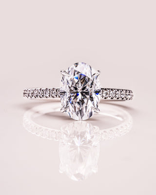 2.72 CT Oval Cut Solitaire Hidden Halo/Pave Setting Moissanite Engagement Ring - Barbara Maison 