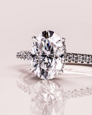 2.72 CT Oval Cut Solitaire Hidden Halo/Pave Setting Moissanite Engagement Ring - Barbara Maison 