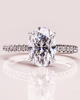 2.72 CT Oval Cut Solitaire Hidden Halo/Pave Setting Moissanite Engagement Ring - Barbara Maison 