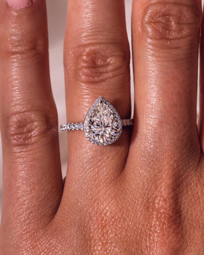 1.93 CT Pear Halo Pave Moissanite Engagement Ring - Barbara Maison 