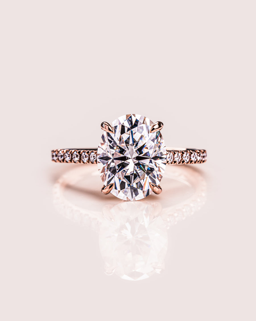 2.72 CT Oval Cut Solitaire Hidden Halo/Pave Setting Moissanite Engagement Ring - Barbara Maison 