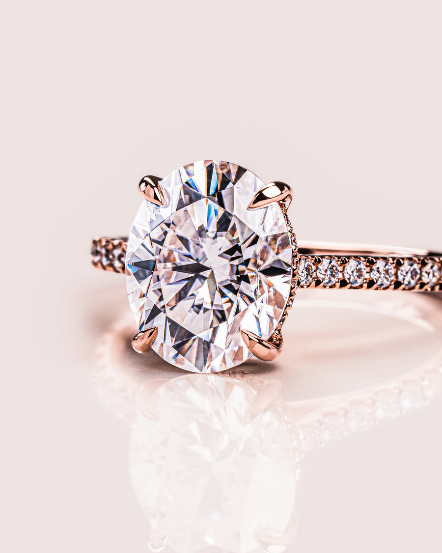 2.72 CT Oval Cut Solitaire Hidden Halo/Pave Setting Moissanite Engagement Ring - Barbara Maison 