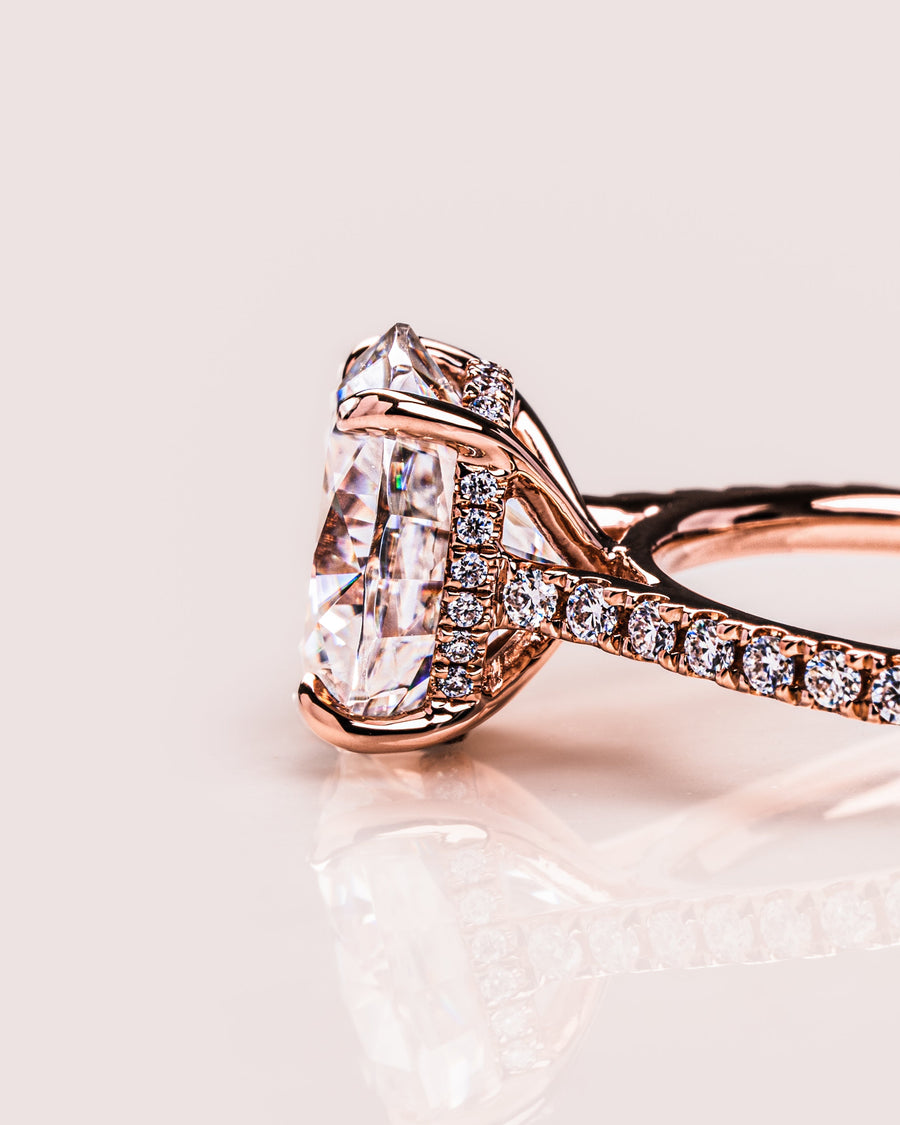 2.72 CT Oval Cut Solitaire Hidden Halo/Pave Setting Moissanite Engagement Ring - Barbara Maison 