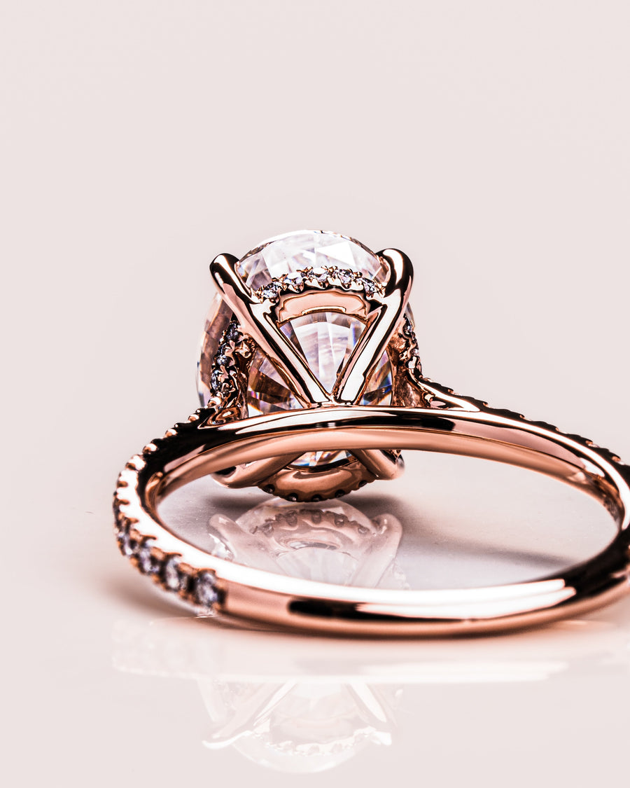 2.72 CT Oval Cut Solitaire Hidden Halo/Pave Setting Moissanite Engagement Ring - Barbara Maison 