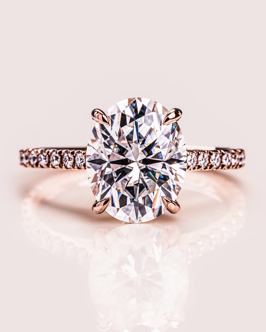 2.72 CT Oval Cut Solitaire Hidden Halo/Pave Setting Moissanite Engagement Ring - Barbara Maison 