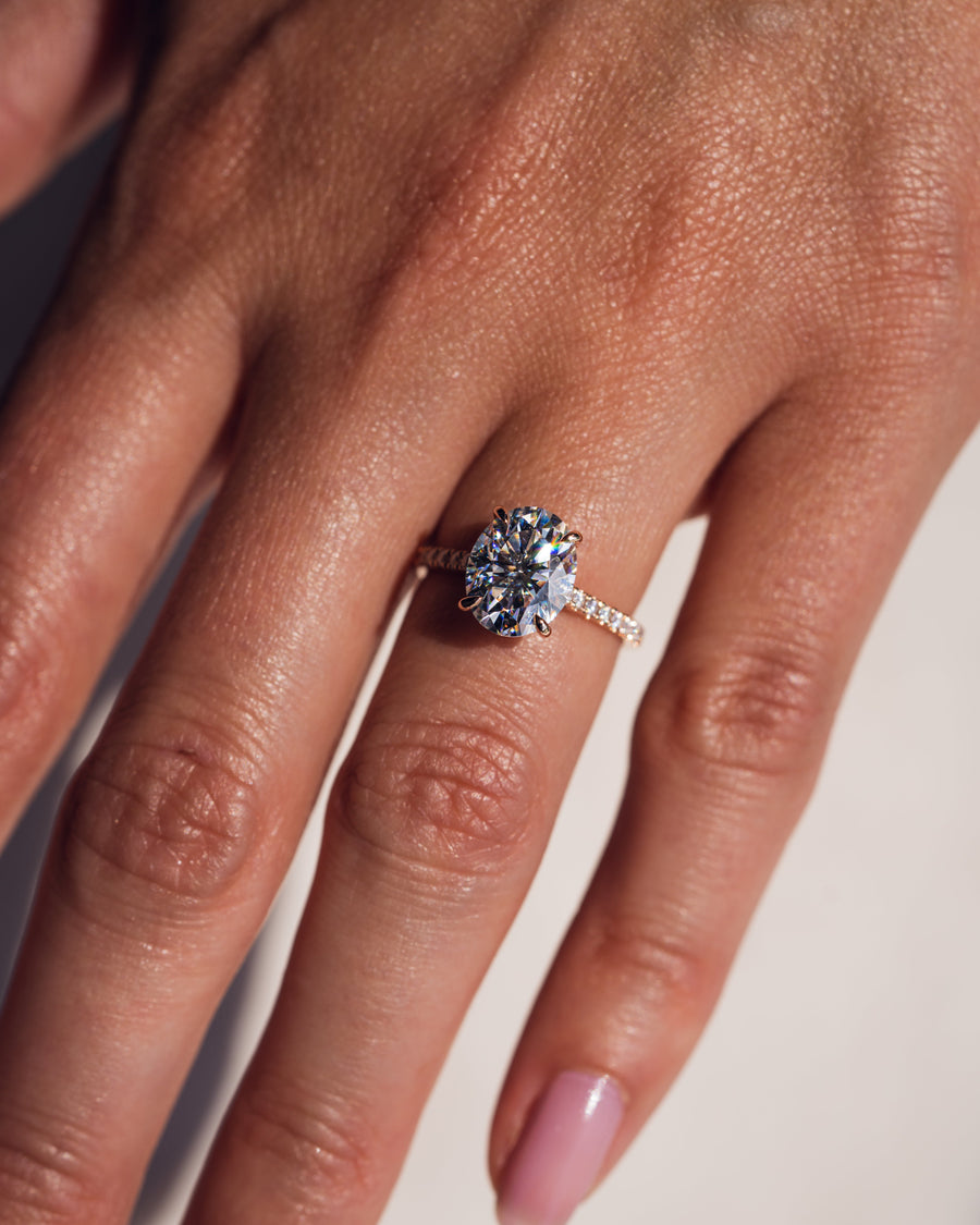 2.72 CT Oval Cut Solitaire Hidden Halo/Pave Setting Moissanite Engagement Ring - Barbara Maison 