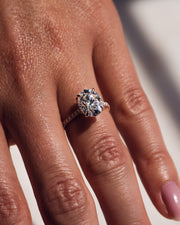 2.72 CT Oval Cut Solitaire Hidden Halo/Pave Setting Moissanite Engagement Ring - Barbara Maison 
