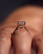 2.72 CT Oval Cut Solitaire Hidden Halo/Pave Setting Moissanite Engagement Ring - Barbara Maison 