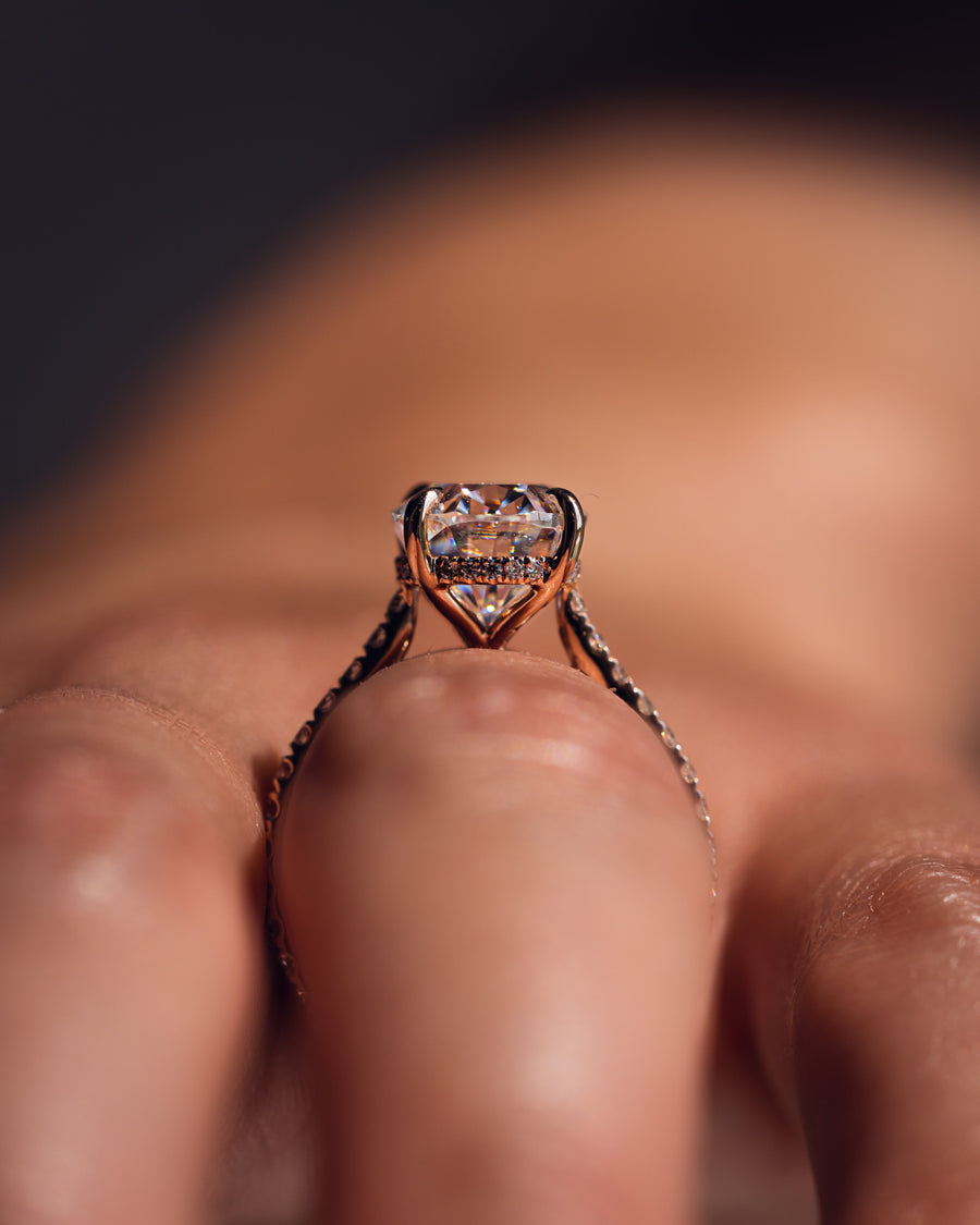 2.72 CT Oval Cut Solitaire Hidden Halo/Pave Setting Moissanite Engagement Ring - Barbara Maison 