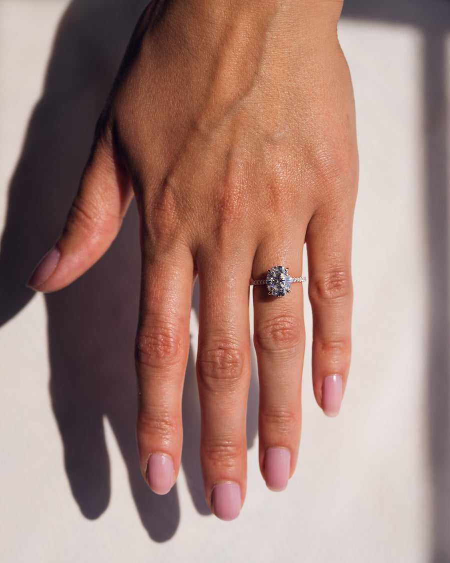 2.72 CT Oval Cut Solitaire Hidden Halo/Pave Setting Moissanite Engagement Ring - Barbara Maison 