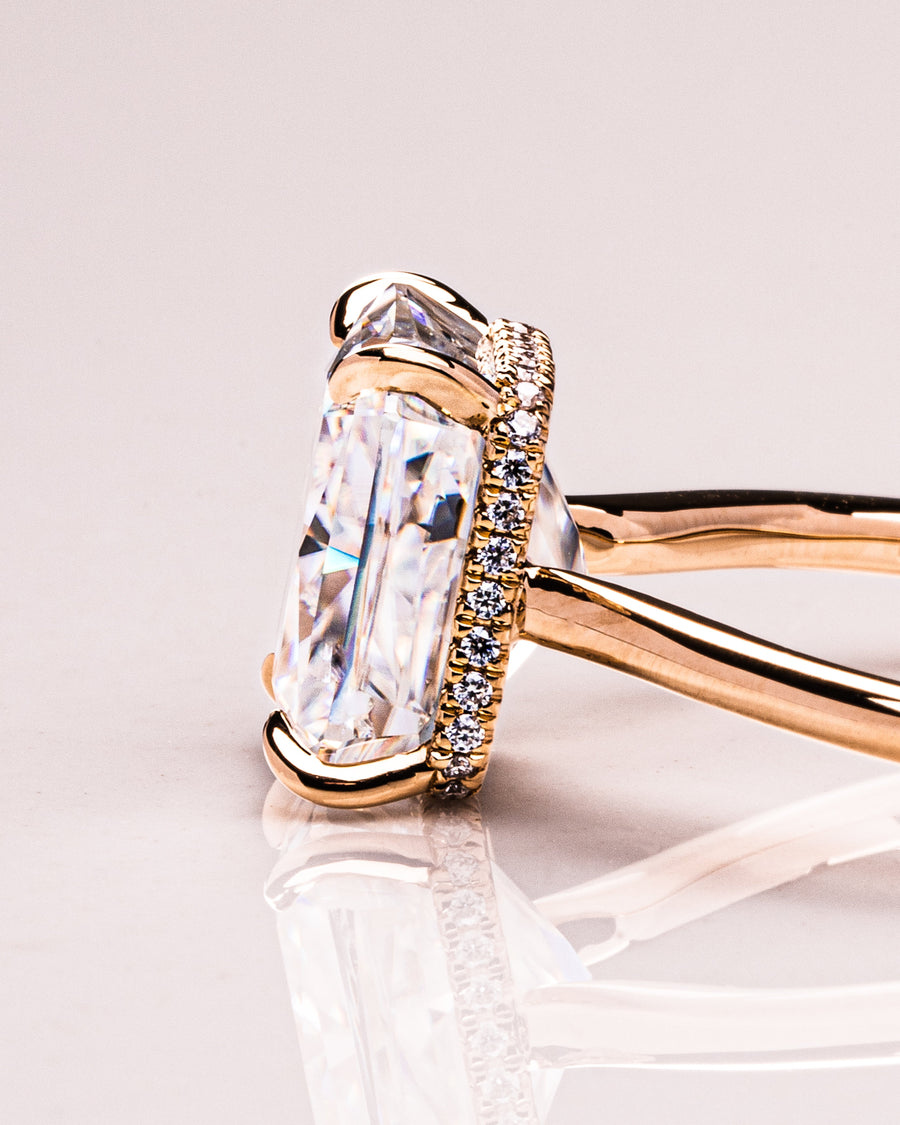 3.51 CT Radiant Cut Solitaire Hidden Halo Setting Moissanite Engagement Ring - Barbara Maison 