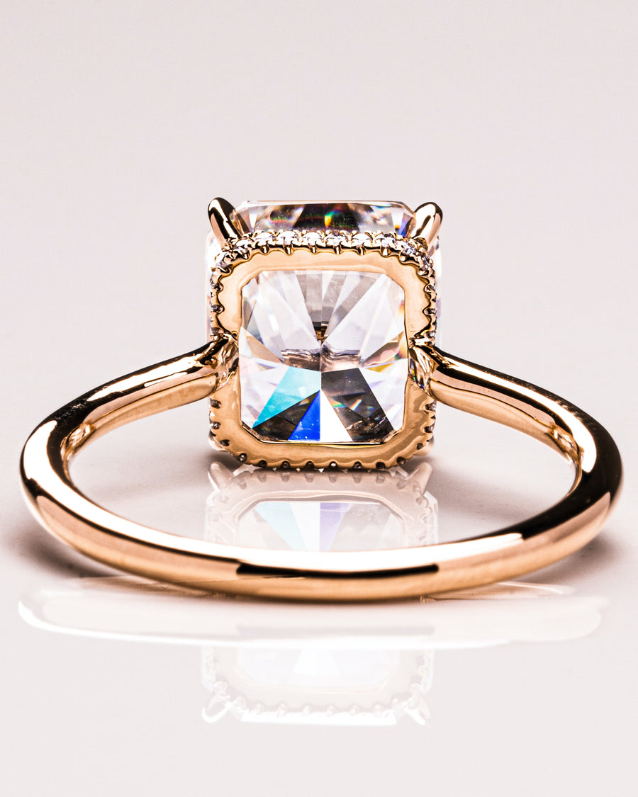 3.51 CT Radiant Cut Solitaire Hidden Halo Setting Moissanite Engagement Ring - Barbara Maison 