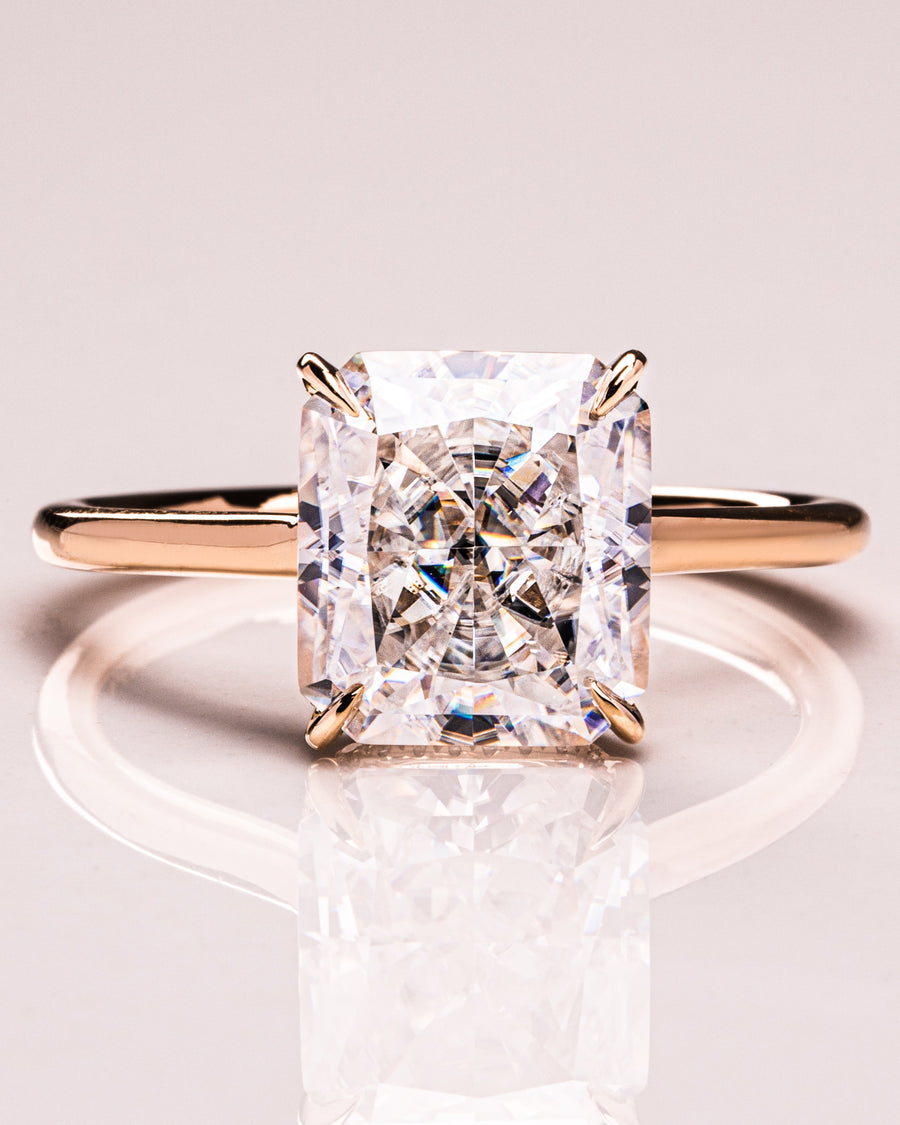 3.51 CT Radiant Cut Solitaire Hidden Halo Setting Moissanite Engagement Ring - Barbara Maison 