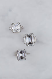 4.10 CT Asscher Three Stone Moissanite Engagement Ring - Barbara Maison 