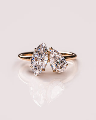 2.50 CT Marquise & Pear Cut Two Stone Moissanite Engagement Ring - Barbara Maison 