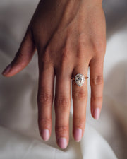 3.09 CT Pear Cut Halo Moissanite Engagement Ring - Barbara Maison 