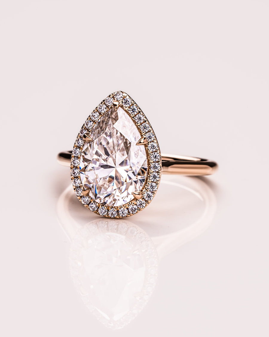 3.09 CT Pear Cut Halo Moissanite Engagement Ring - Barbara Maison 