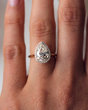 3.09 CT Pear Cut Halo Moissanite Engagement Ring - Barbara Maison 