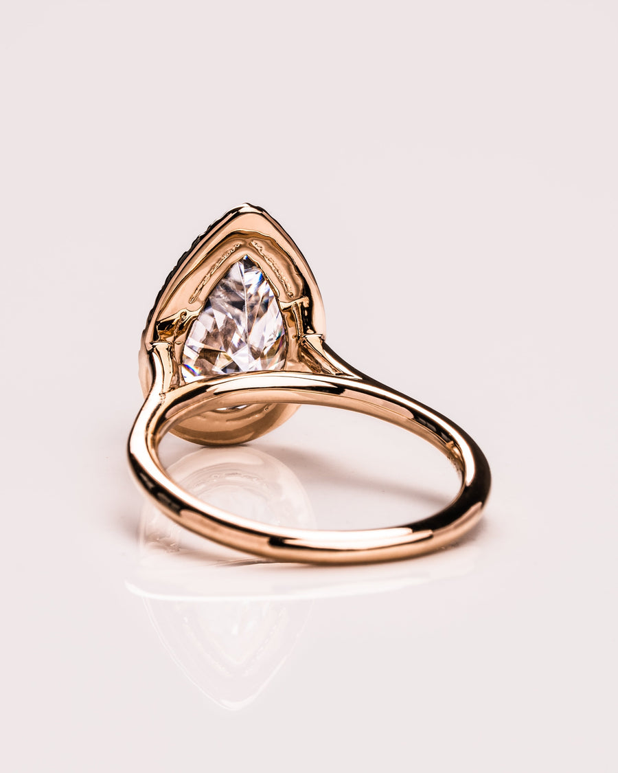 3.09 CT Pear Cut Halo Moissanite Engagement Ring - Barbara Maison 