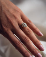 3.09 CT Pear Cut Halo Moissanite Engagement Ring - Barbara Maison 