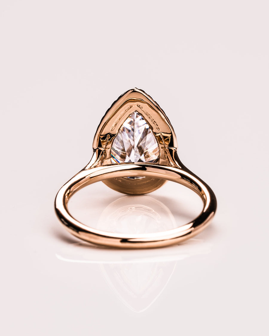 3.09 CT Pear Cut Halo Moissanite Engagement Ring - Barbara Maison 