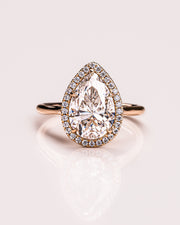 3.09 CT Pear Cut Halo Moissanite Engagement Ring - Barbara Maison 